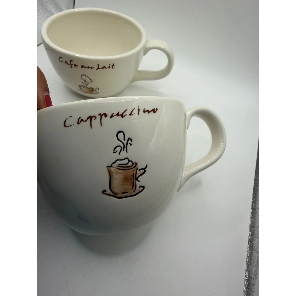 Pottery Barn Outlet Cappuccino Cafe au Lait Ceramic Coffee Mug Set of‎ 2 White